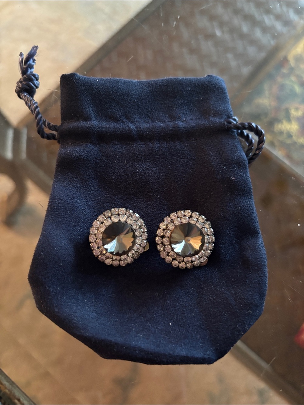 Vintage Crystal Halo Clip Earrings - Grey Crystal stone